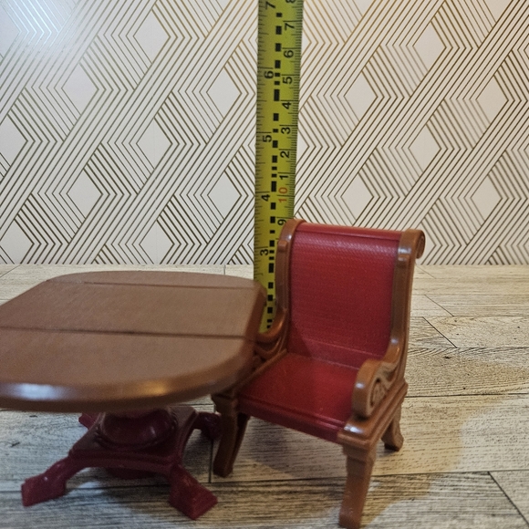 Fisher-Price Loving Family Dollhouse Brown Dining Room Table 1 Red Chair Set - Picture 7 of 7